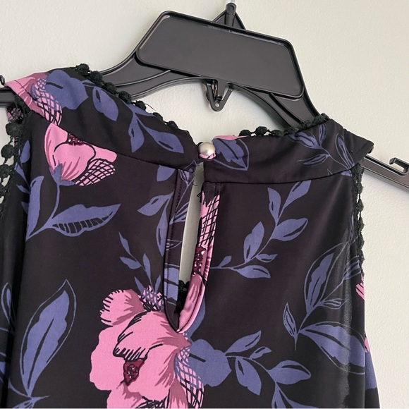 Daisy Fuentes Black sleeveless blouse with Pink & purple Floral Print xl - Picture 5 of 5